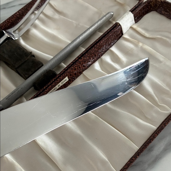 Vintage Cooper Bros & Sons Sheffield England Stag Antler Handle Carving Set; 3pc - Picture 7 of 15